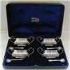 Image 1 : A Set of Four Silver Salts, with reeded lower bodies, and four silver salt spoons, cased, Chester...