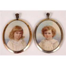 M*** & E*** Hall, bust portrait of a young girl, oval, miniature, signed, and another, the revers...