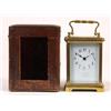A Late 19th Century Carriage Clock, the enamel dial with Arabic numerals in a brass four pillar c...