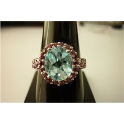 18.00 ctw BLUE TOPAZ and tourmiline Cut fine ring .925