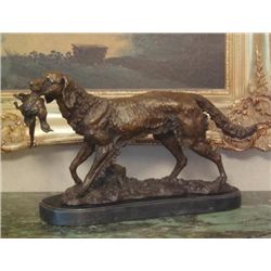 Excellent Bronze Sculpture Hunting Dog with Quail