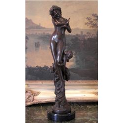 Angelic Bronze Sculpture Nude Woman & Cherub