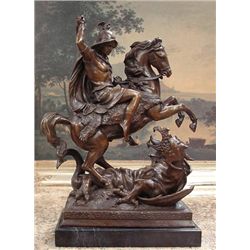 Majestic Bronze Sculpture Saint Michael Dragon Slay