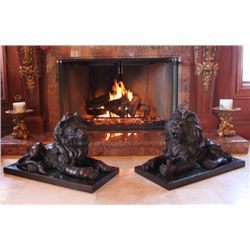 SM364365 MASSIVE Pair of Roaring Lions Bronze Sculpture