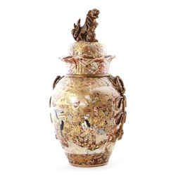 GT0424120064 Japanese Satsuma earthenware covered urn e