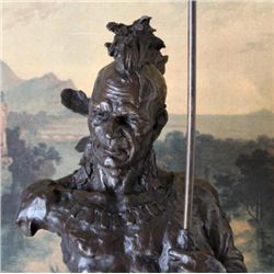 Enormous Bronze Bust Sculpture Indian Chief with Spear