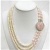 Image 1 : Stunning three row white freshwater Pearl and pink jade