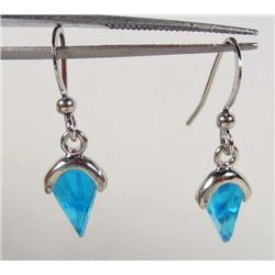 9635 - 18K WHITE GOLD PLATED AQUAMARINE DANGLE EARRINGS