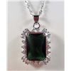 Image 1 : 10329 - 14k WHITE GOLD PLATED GREEN EMERALD  & WHITE TOPAZ PENDANT