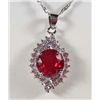 Image 1 : 10333 - 14K WHITE GOLD PLATED RUBY AND WHITE TOPAZ PENDANT