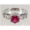 Image 1 : 9292 - WHITE GOLD PLATE GARNET & WHITE TOPAZ RING