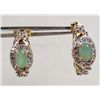 Image 1 : 9476 - 14K WHITE GOLD OVER STERLING SILVER GREEN EMERALD EARRINGS