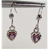 Image 1 : 9585 - WHITE GOLD PLATED AMETHYST HEART DROP EARRINGS