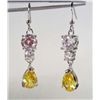 Image 1 : 9356 - WHITE GOLD PLATED YELLOW & WHITE TOPAZ EARRINGS