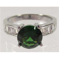 1787 - WHITE GOLD PLATED EMERALD & TOPAZ RING - SZ. 7