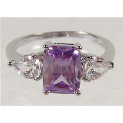 1791 - WHITE GOLD PLATED TANZANITE & TOPAZ RING - SZ. 7