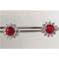 1809 - PAIR OF WHITE GOLD PLATED RUBY & TOPAZ EARRINGS