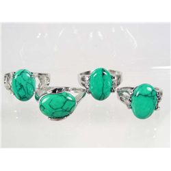 529 - LOT OF 4 TIBETAN SILVER TURQUOISE COLORED STONE RINGS