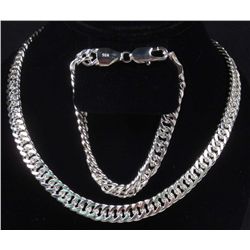 2214 - SILVER 12MM NECKLACE & BRACELET SET - MARKED 925