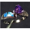 Image 1 : 2241 - SILVER AMETHYST & PACIFIC BLUE OPAL RING - SZ. 9