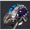 Image 1 : 2239 - SILVER AMETHYST & PACIFIC BLUE OPAL RING - SZ. 7
