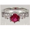 Image 1 : 2539 - WHITE GOLD PLATED RUBY & WHITE TOPAZ RING