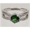 Image 1 : 2533 - WHITE GOLD PLATED EMERALD & WHITE TOPAZ RING