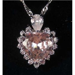 2482 - WHITE GOLD PLATED PINK SAPPHIRE PENDANT W/ CHAIN