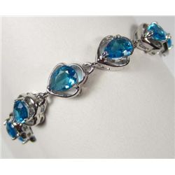 10752 - 14K WHITE GOLD PLATE PENDANT BRACELET W/ BLUE  TOPAZ