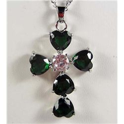 9370 - WHITE GOLD PLATED EMERALD & WHITE TOPAZ NECKLACE