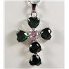 Image 1 : 9370 - WHITE GOLD PLATED EMERALD & WHITE TOPAZ NECKLACE