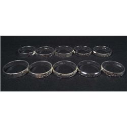 11033 - SET OF 10 SILVER PLATED RINGS MARKED .925