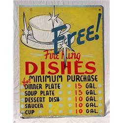 Lot 079: Sign  Free! Fire King Dishes Minimum Purchase…. 