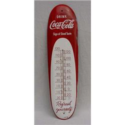 Lot 080: Tin Oval Coca-Cola Thermometer Advertising Sign