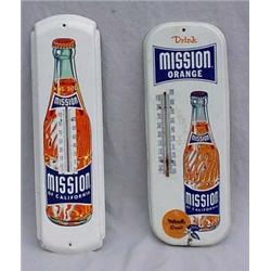 Lot 081: Pair of Tin Mission Thermometer Advertising Signs