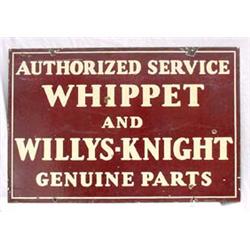 Lot 102: Porcelain Sign "Whippet and Willys-Knight Genuine Parts"