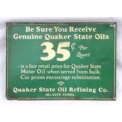 Lot 104: Tin "Quaker State" Advertising Sign