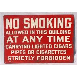 Lot 124: Tin "No Smoking at Any Time" Sign