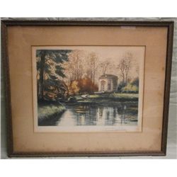 1800's Framed Scenic Lithograph - Pencil Signed
