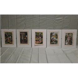 5 Vintage Lithograph Book Plate Illustrations