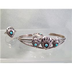 Turquoise & Silver Bear Claw Slave Bracelet & Ring