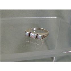Sterling Silver & Created Opal Ring - Size 8-1/2