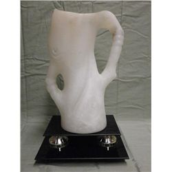 Carved Alabaster Abstract Art Jug w/Display Base