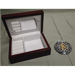 Small Wood Jewelry Box & "K" Mirror Compact
