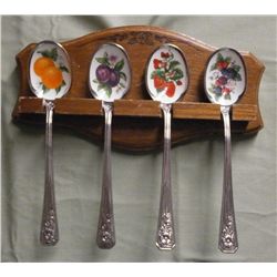 Set Of 4 Avon Fruit & Berries Spoons w/Rack