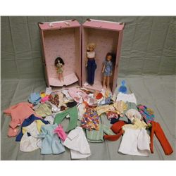 Vintage Metal Pink Doll Case w/Dolls & Clothing