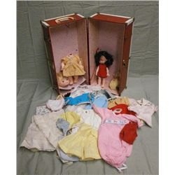 Vintage Metal Red Doll Case w/Dolls & Clothing