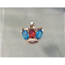 Vintage Colored Rhinestone Crown Brooch Pin