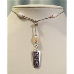 Native Motif Pendant w/Beaded Choker - Sterling