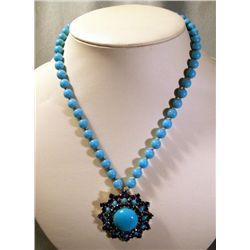 Crown Trifari Blue Bead & Dark Blue Rhinestones